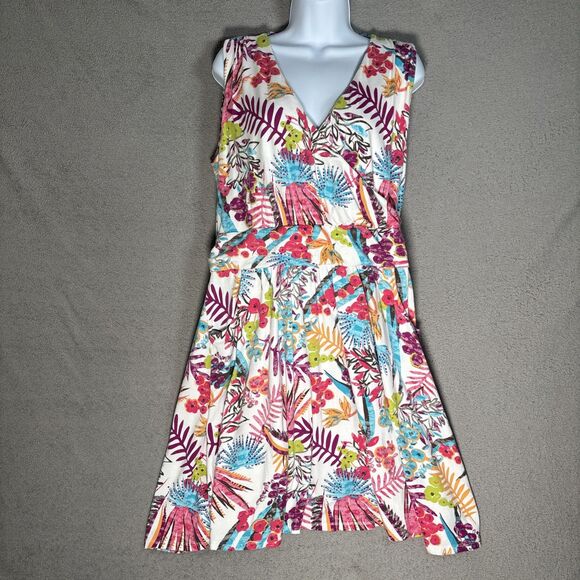 Fresh Produce Surplice Dress Women’s Size XL USA Tropical Florals Beach Boho - Picture 1 of 16